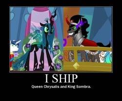 Size: 600x500 | Tagged: safe, artist:lyraalluse, edit, edited screencap, screencap, character:king sombra, character:queen chrysalis, species:changeling, species:pony, species:unicorn, ship:chrysombra, episode:a canterlot wedding, episode:the cutie re-mark, g4, my little pony: friendship is magic, changeling queen, female, image macro, male, meme, motivational poster, shipping, sombra eyes, straight
