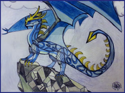 Size: 800x599 | Tagged: safe, artist:lyraalluse, oc, oc only, oc:ice wing, species:dragon, barely pony related, drawing, original character do not steal, solo, traditional art, watermark