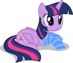Size: 2048x1780 | Tagged: safe, artist:jp, derpibooru original, character:twilight sparkle, character:twilight sparkle (alicorn), species:alicorn, species:pony, episode:to where and back again, g4, my little pony: friendship is magic, clothing, female, prone, simple background, smiling, socks, solo, striped socks, transparent background