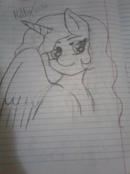 Size: 1536x2048 | Tagged: safe, artist:kellysans, oc, oc only, species:alicorn, species:pony, alicorn oc, bust, lined paper, pencil drawing, photo, solo, traditional art