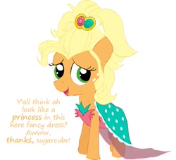 Size: 729x662 | Tagged: safe, artist:newportmuse, part of a set, character:applejack, applejewel, beautiful, clothing, dress, everypony is beautiful, female, part of a series, simple background, solo, white background