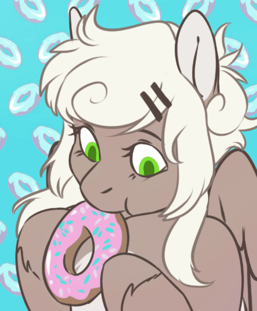 Size: 875x1058 | Tagged: safe, artist:somepony-ul, oc, oc only, species:pegasus, species:pony, :t, animated, cute, digital art, donut, eating, female, food, gif, hoof hold, looking at you, looking down, mare, mouth hold, nom, smiling, solo