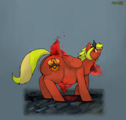 Size: 947x900 | Tagged: safe, artist:arkveveen, oc, oc only, oc:livid lotus, blood echoes, bloodborne, chubby, fat, phoenix pony, solo, video game crossover, weight gain, weight gain through blood echoes