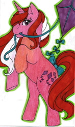Size: 375x639 | Tagged: safe, artist:skypinpony, g1, female, kite, mouth hold, skyflier, solo, traditional art