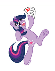 Size: 1040x1325 | Tagged: safe, artist:rainspeak, character:twilight sparkle, species:pony, bipedal, female, open mouth, report card, simple background, solo, white background
