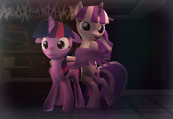 Size: 1567x1080 | Tagged: safe, artist:cottonponysfm, artist:tiz4905, artist:tizhonolulu, character:twilight sparkle, character:twilight sparkle (alicorn), character:twilight velvet, species:alicorn, species:pony, 3d, female, mother and daughter, remake, source filmmaker, spread wings, touch, wings