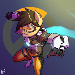 Size: 2000x2000 | Tagged: safe, artist:elzielai, species:anthro, overwatch, ponified, solo, tracer