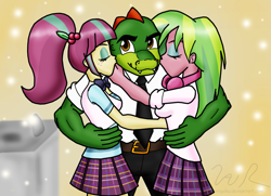 Size: 1753x1268 | Tagged: safe, artist:sonigoku, character:lemon zest, character:sour sweet, equestria girls:friendship games, g4, my little pony: equestria girls, my little pony:equestria girls, crossover, ponytail, sonic the hedgehog (series), vector the crocodile