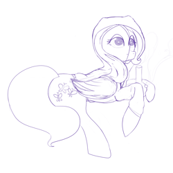 Size: 3000x3000 | Tagged: safe, artist:riskypony, character:fluttershy, bong, clothing, cutie mark, female, flutterhigh, high, hoodie, lineart, solo