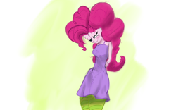Size: 1280x800 | Tagged: safe, artist:steadfast hoof, character:pinkie pie, ship:pinkiespike, my little pony:equestria girls, arm behind back, blushing, breasts, clothing, doodle, female, implied spike, lip bite, male, shipping, sketch, solo, straight