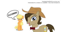 Size: 1600x853 | Tagged: safe, artist:fongsaunder, character:applejack, character:doctor whooves, character:time turner
