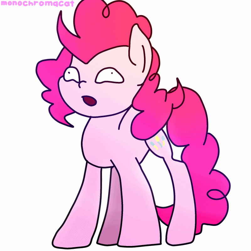 Size: 800x800 | Tagged: safe, artist:monochromacat, character:pinkie pie, species:pony, animated, female, frame by frame, gif, headbang, lol, party hard, silly, silly pony, simple background, solo, trash dove, wat, white background