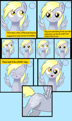 Size: 3000x5000 | Tagged: safe, artist:songbirdserenade, character:derpy hooves, fanfic:bubbles, absurd resolution, bubble, cutiespark, derp, derpified, spread wings, wings, younger