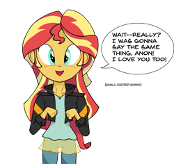Size: 1785x1686 | Tagged: safe, artist:zharkaer, character:sunset shimmer, species:human, my little pony:equestria girls, blushing, cute, descriptive noise, dialogue, female, horse noises, humans doing horse things, implied anon, looking at you, shimmerbetes, simple background, solo, speech bubble, talking to viewer, transparent background, valentine's day, waifu, whinny
