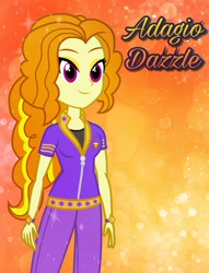 Size: 1564x2048 | Tagged: dead source, safe, artist:drewmwhit, character:adagio dazzle, equestria girls:rainbow rocks, g4, my little pony: equestria girls, my little pony:equestria girls, abstract background, alternate hairstyle, alternate universe, bracelet, clothing, eyeshadow, female, jewelry, makeup, smiling, solo, standing, text