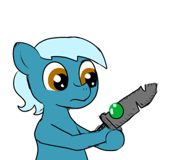 Size: 640x600 | Tagged: safe, artist:ficficponyfic, artist:minus, oc, oc only, oc:larimar, species:earth pony, species:pony, alternate color palette, blade, child, color, colored, colt, colt quest, foal, frown, gem, male, solo, sword, weapon