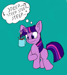 Size: 1675x1885 | Tagged: safe, artist:greenfinger, character:twilight sparkle, cup, cute, female, filly, filly twilight sparkle, food, magic, solo, sweepsweepsweep, tea, teabag, teacup, telekinesis
