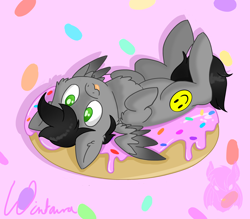 Size: 4000x3500 | Tagged: safe, artist:wintaura, artist:wintaura-art, oc, oc only, oc:silver lining, species:pegasus, species:pony, commission, donut, food, solo, ych result