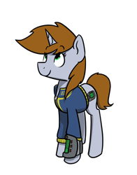 Size: 1800x2300 | Tagged: safe, artist:alexi148, oc, oc only, oc:littlepip, species:pony, species:unicorn, fallout equestria, clothing, fanfic, fanfic art, female, mare, pipbuck, simple background, solo, transparent background, vault suit