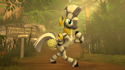 Size: 1920x1080 | Tagged: safe, artist:charlydasher, character:zecora, species:zebra, 3d, butt, cactus, clothing, cosplay, costume, crossover, female, jungle, literal butthurt, madagascar, paint, pricked, solo, source filmmaker, this is going to hurt, thorns