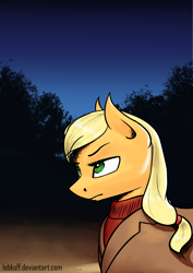 Size: 6071x8598 | Tagged: safe, artist:apocheck13, character:applejack, species:earth pony, species:pony, absurd resolution, clothing, night, tree