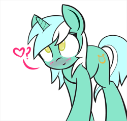 Size: 633x600 | Tagged: source needed, safe, artist:manicpanda, edit, character:lyra heartstrings, species:pony, species:unicorn, blushing, colored pupils, cute, female, heart, simple background, smiling, solo, white background