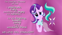 Size: 1024x575 | Tagged: safe, artist:newportmuse, character:starlight glimmer, species:pony, species:unicorn, episode:all bottled up, g4, my little pony: friendship is magic, clothing, crying, cutie mark, dress, female, looking at you, solo, tears of joy, text