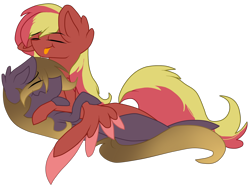 Size: 1560x1171 | Tagged: safe, artist:cottonponysfm, artist:tiz4905, oc, oc only, species:pony, couple, cuddling, request, requested art, snuggling, tongue out, wings
