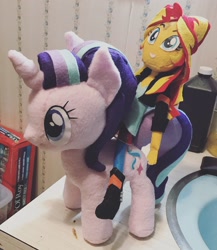 Size: 1242x1434 | Tagged: safe, artist:lucaspratt, character:starlight glimmer, character:sunset shimmer, equestria girls:friendship games, g4, my little pony: equestria girls, my little pony:equestria girls, counterparts, humans riding ponies, irl, photo, plushie, riding, twilight's counterparts