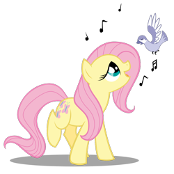 Size: 1000x1000 | Tagged: safe, artist:tuppkam1, character:fluttershy, species:bird, species:pony, female, music notes, simple background, singing, solo, transparent background, vector, wingless