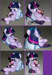 Size: 4752x6792 | Tagged: safe, artist:madponyscientist, character:twilight sparkle, species:pony, absurd resolution, adorkable, book, bubblegum, custom, cute, dork, female, filly, glasses, irl, photo, pillow, sculpture, solo