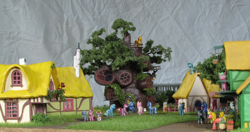 Size: 1496x791 | Tagged: safe, artist:soobel, species:pony, craft, golden oaks library, layout, library, model, ponyville, railroad, scenery, sculpture, traditional art