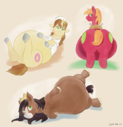 Size: 1239x1280 | Tagged: safe, artist:symplefable, character:big mcintosh, character:donut joe, character:trouble shoes, species:pony, belly, donut josephine, hyper, hyper pregnancy, impossibly large belly, macareina, pregnant, rule 63, troubleheels clara