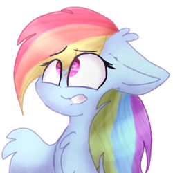 Size: 1024x1024 | Tagged: safe, artist:cottonponysfm, artist:tiz4905, character:rainbow dash, species:pony, female, floppy ears, no nose, one wing out, scared, simple background, solo, white background, wide eyes