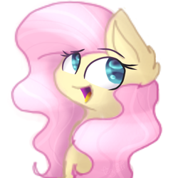 Size: 1024x1024 | Tagged: safe, artist:cottonponysfm, artist:tiz4905, character:fluttershy, species:pony, colored pupils, curly hair, cute, ear fluff, female, no nose, shyabetes, simple background, smiling, solo, white background