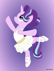 Size: 5311x6927 | Tagged: safe, artist:mandash1996, character:starlight glimmer, species:pony, episode:a royal problem, g4, my little pony: friendship is magic, absurd resolution, ballerina, clothing, cute, female, glimmerina, purple background, skirt, solo, standing, standing on one leg, tutu, vector