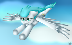 Size: 1400x874 | Tagged: safe, artist:kawurin, oc, oc only, oc:sonic boom, species:pegasus, species:pony, female, flying, mare, solo