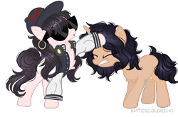 Size: 2000x1319 | Tagged: safe, artist:waterz-colrxz, base used, oc, oc only, oc:binky, species:earth pony, species:pony, species:unicorn, clothing, female, k-pop, mare, noogie, simple background, sunglasses, transparent background