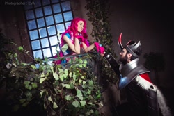 Size: 2560x1707 | Tagged: safe, artist:evange, artist:tai-l-rodriguez, character:king sombra, character:pinkie pie, species:human, balcony, clothing, cosplay, costume, irl, irl human, male, photo, shipping, sombrapie, straight