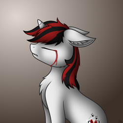 Size: 4000x4000 | Tagged: safe, artist:starlessnight22, oc, oc only, oc:blackjack, species:pony, species:unicorn, fallout equestria, fallout equestria: project horizons, bleeding, blood, chest fluff, crying, ear fluff, eyes closed, gradient background, solo, vector
