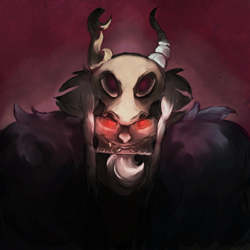Size: 900x900 | Tagged: safe, artist:perrydotto, character:discord, dark, glowing eyes, humanized, male, skull, solo