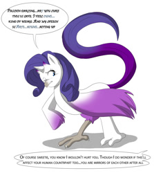 Size: 1024x1150 | Tagged: safe, artist:tfsubmissions, character:rarity, oc, oc:burning passion, species:pony, articuno, beak, crossover, dialogue, pokefied, pokémon, raricuno, species swap, speech bubble, speech change, talons, transformation, wings