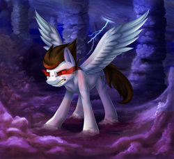 Size: 6000x5500 | Tagged: safe, artist:klarapl, oc, oc only, oc:core, species:pegasus, species:pony, absurd resolution, angry, cloud, cloudy, dark, lightning, male, red eyes, sombra eyes, stallion