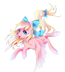 Size: 1135x1252 | Tagged: safe, artist:renaifoxi, oc, oc only, oc:bay breeze, species:pegasus, species:pony, blep, bow, cute, female, flying, hair bow, happy, looking at you, mare, simple background, solo, spread wings, tail bow, tongue out, transparent background, wings