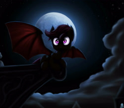 Size: 3444x3003 | Tagged: safe, artist:rameslack, character:scootaloo, species:bat pony, species:pegasus, species:pony, bat ponified, cute, female, full moon, looking at you, moon, night moon, scootabat, solo