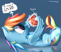 Size: 2600x2200 | Tagged: safe, artist:a8f12, character:rainbow dash, species:pegasus, species:pony, backwards cutie mark, electricity, female, gaming, impatient, magic, mare, solo, super hexagon, tablet, wing hands, wings