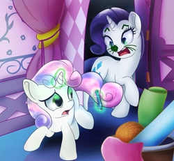 Size: 1080x1000 | Tagged: safe, artist:klemm, character:rarity, character:sweetie belle, newbie artist training grounds, angry, atg 2017, face doodle, imminent spanking, marker, rarimouse, scared, this will end in tears, whiskers