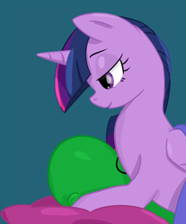 Size: 992x1200 | Tagged: safe, artist:yukkuripalehorse, character:twilight sparkle, character:twilight sparkle (alicorn), oc, oc:anon, species:alicorn, species:human, species:pony, bedroom eyes, cuddling, human on pony snuggling, lying on top of someone, pillow, snuggling