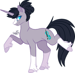 Size: 800x778 | Tagged: safe, artist:shiiazu, base used, oc, oc only, oc:shiiazu, species:pony, species:unicorn, blaze (coat marking), clydesdale, colored pupils, cutie mark, female, fluffy, looking at you, mare, markings, music notes, paintbrush, simple background, smiling, socks (coat marking), solo, transparent background, treble clef, unshorn fetlocks