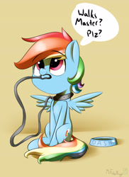 Size: 2550x3507 | Tagged: safe, artist:a8f12, character:rainbow dash, species:pony, collar, cute, dashabetes, female, pet, pet-dash, pony pet, solo, spread wings, wings
